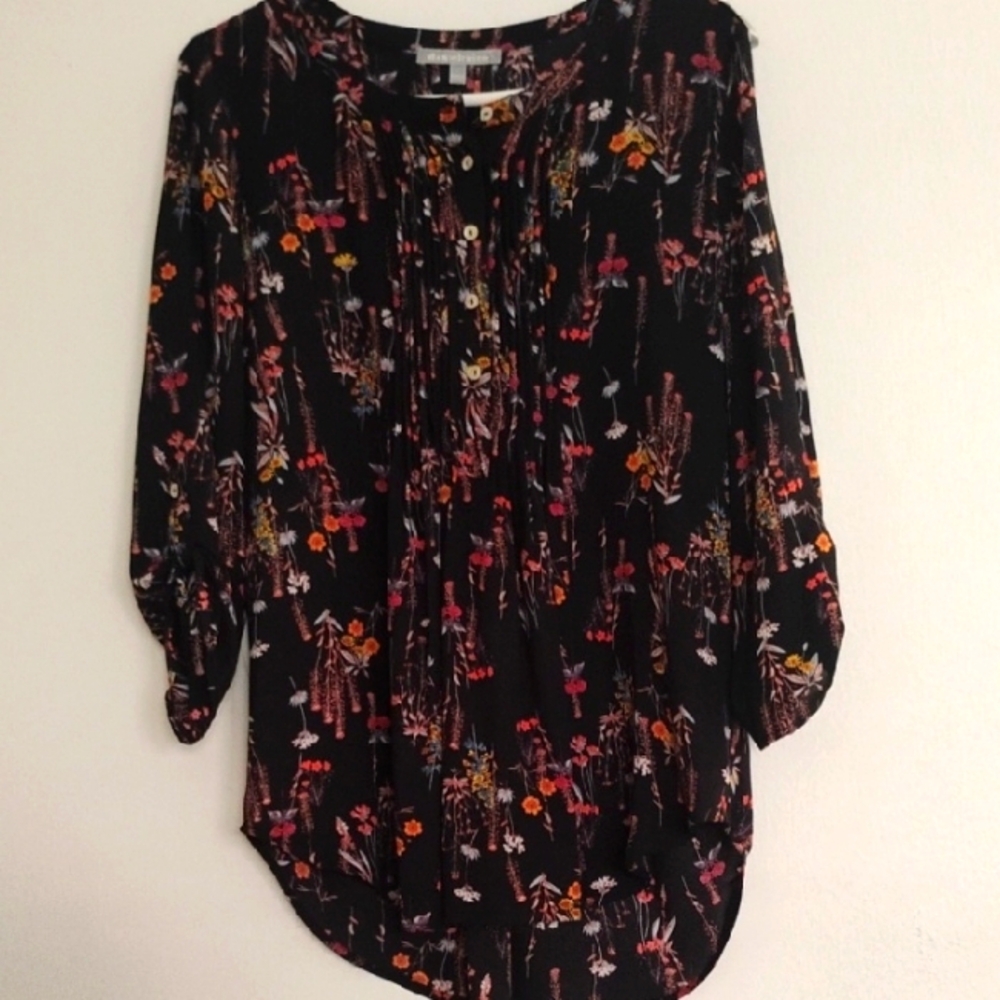 Daniel Rainn Black Floral  Blouse Large
